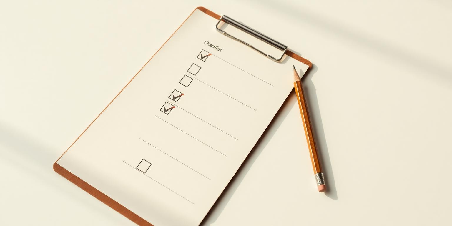 Clipboard with a partially completed checklist and a pencil on warm cream paper, representing a printable aged care home tour checklist