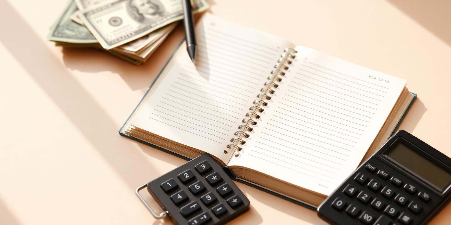 Open ledger with neat columns beside US dollar bills and a calculator, representing the seven main ways American families pay for nursing home care
