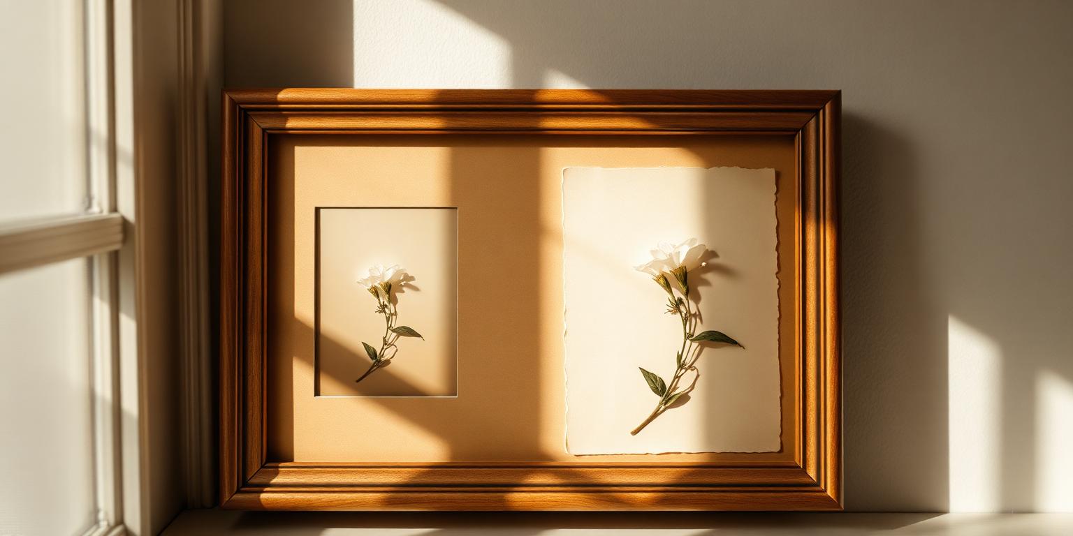 Framed photograph beside a pressed forget-me-not flower in soft window light, representing memory care for residents living with dementia