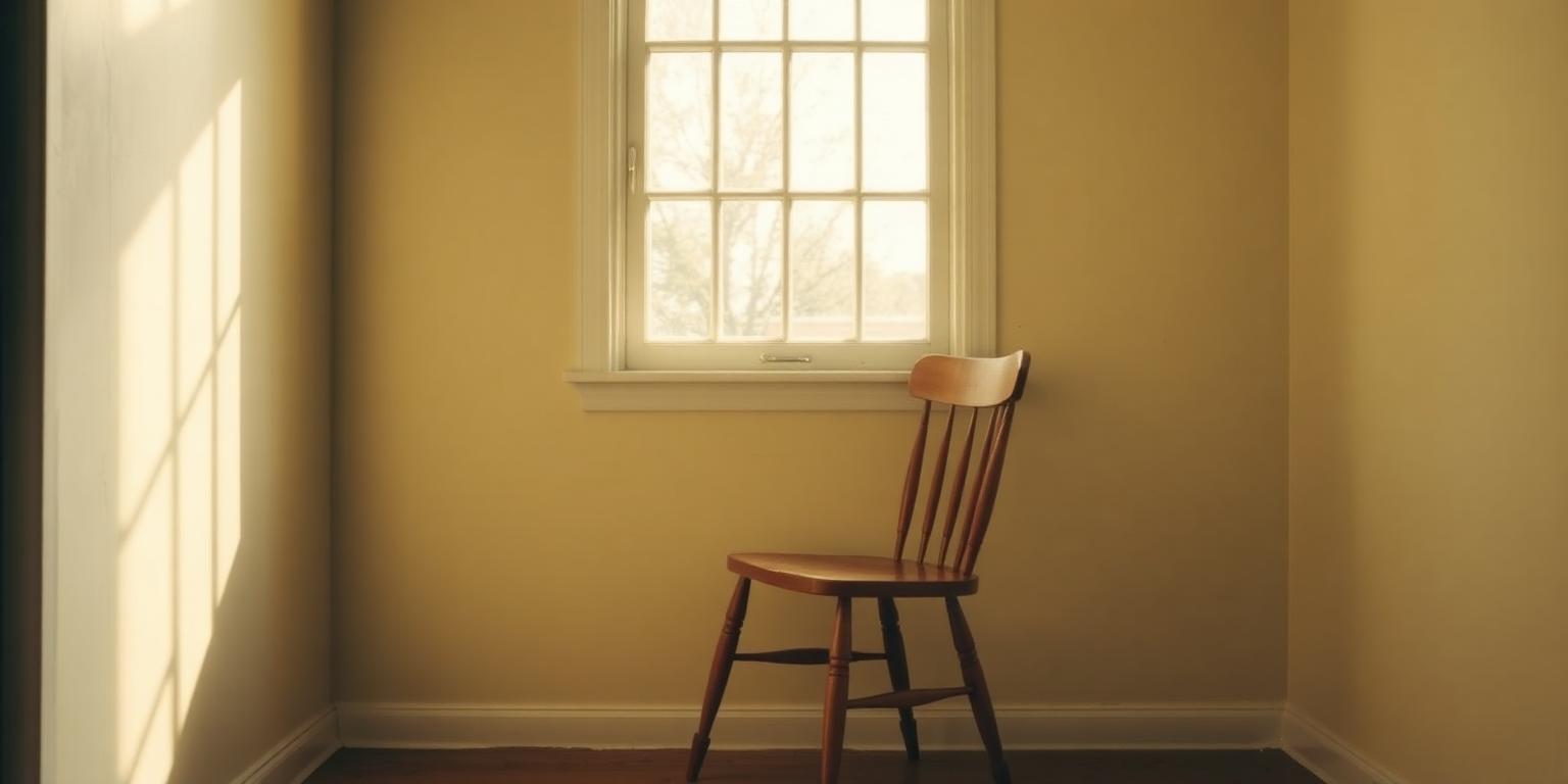 Empty wooden chair beside a sunlit window, evoking vigilance and the warning signs of nursing home neglect or elder abuse