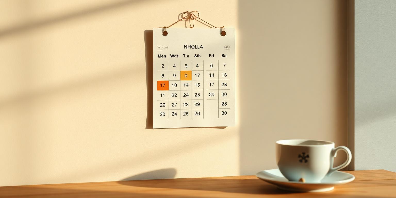 Small wall calendar with a short range of dates highlighted beside a teacup, illustrating short-term respite care versus permanent residential care
